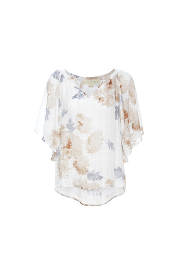 Printed V-Neck Butterfly Sleeve Top Slide 1