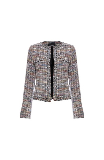 Multicolor Open Front Tweed Jacket Slide 1