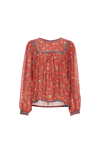 Long Sleeve Printed Top with Crochet Inserts Slide 1