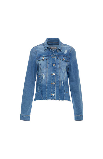 Just Black Denim Jacket with Fray Hem Slide 1