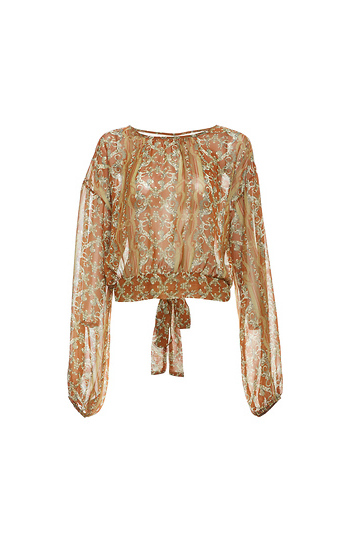 Back Tie Long Sleeve Printed Top Slide 1