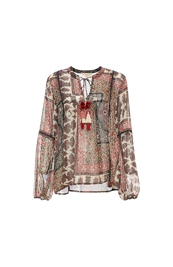 Printed Long Sleeve V-Neck Top Slide 1