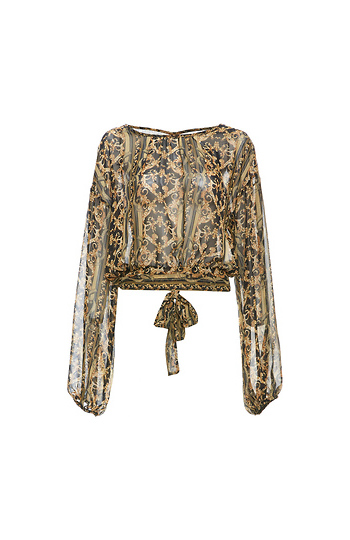 Back Tie Long Sleeve Printed Top Slide 1