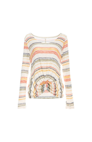 Front Knot Striped Long Sleeve Top Slide 1