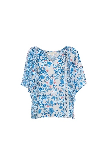 Printed V-Neck Butterfly Sleeve Top Slide 1