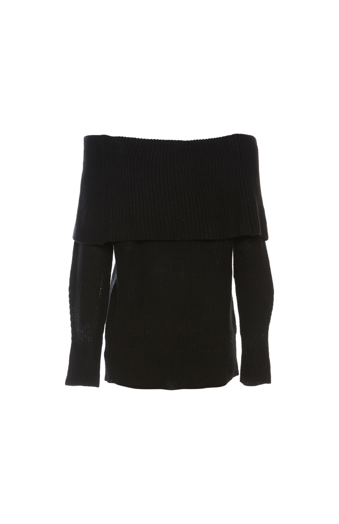 OffShoulder Knit Sweater in Black DAILYLOOK