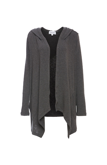 Draped Hooded Cardigan w/ Pockets Slide 1