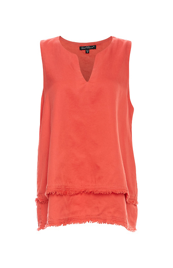 Velvet Heart Split Neck Fringe Hem Sleeveless Top Slide 1