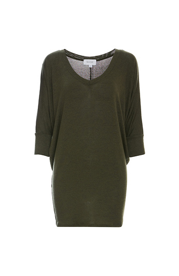 Nadia Quarter Sleeve Dolman V-Neck Hacci Top Slide 1