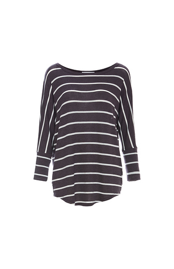 3/4 Striped Dolman Sleeve Knit Top Slide 1