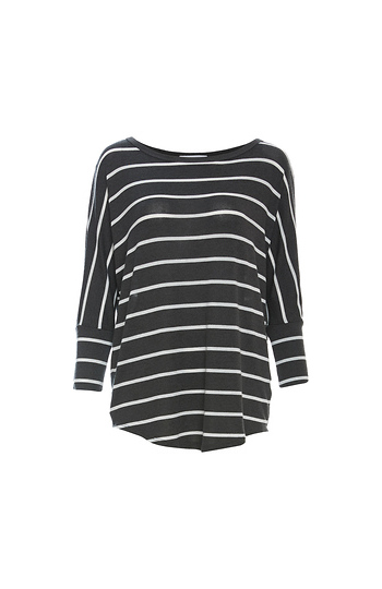 3/4 Striped Dolman Sleeve Knit Top Slide 1