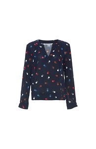 Split Neck Long Sleeve Printed Top Slide 1
