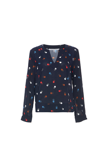 Split Neck Long Sleeve Printed Top Slide 1