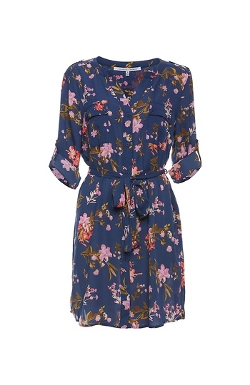 Buttoned Front Tie Waist Printed Dress Slide 1