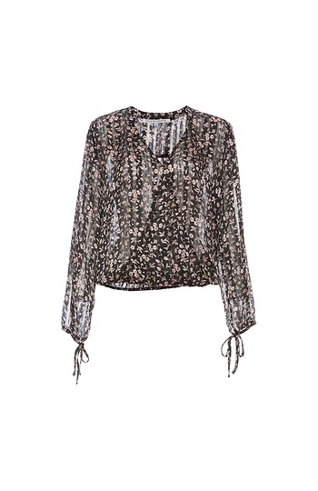 Collective Concepts Surplice Tie Cuffs Long Sleeve Top Slide 1