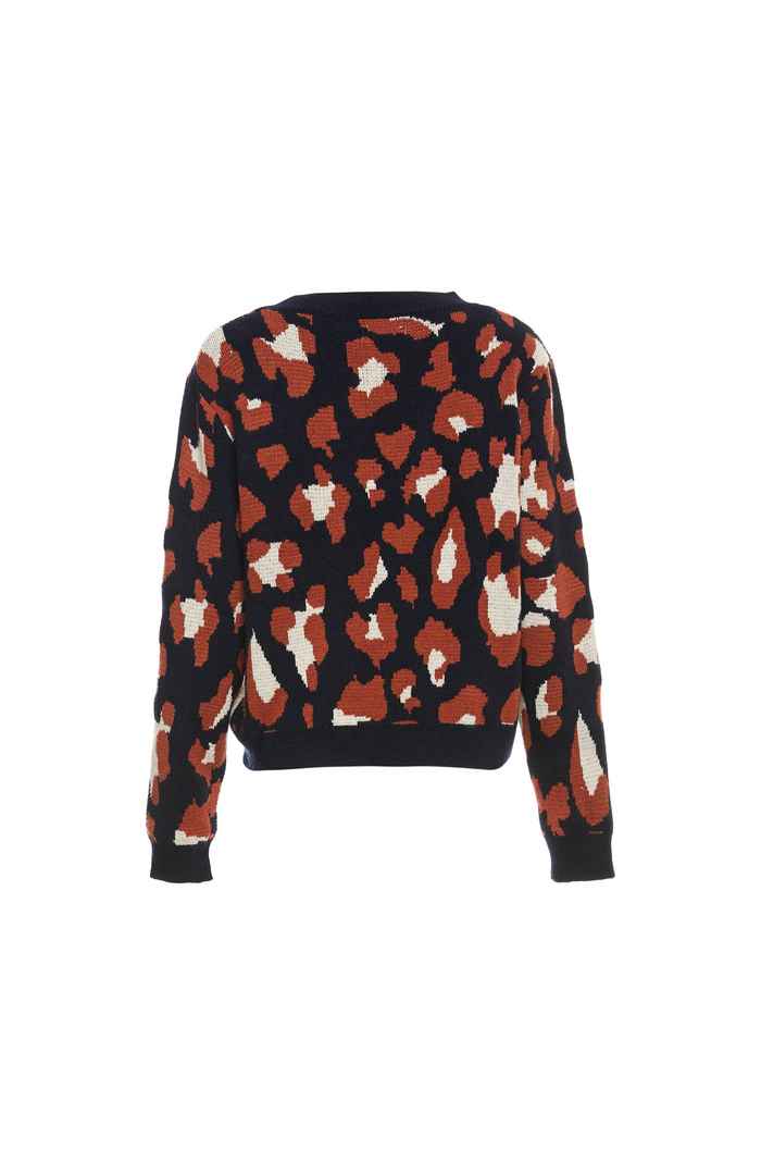 Leopard Print Crew Neck Sweater in Navy Multi DAILYLOOK