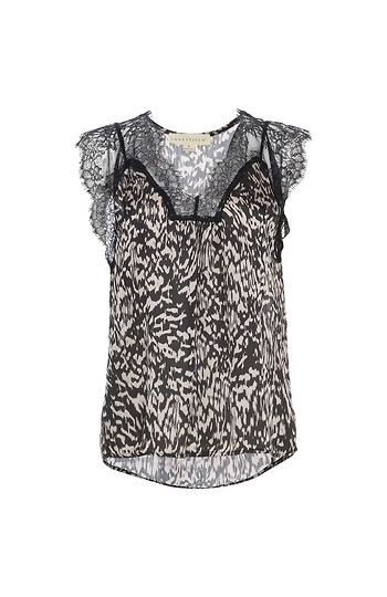 Printed V-Neck Lace Insert Top Slide 1