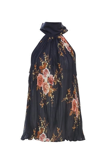 Bishop + Young Floral Pleat Tie Neck Top Slide 1