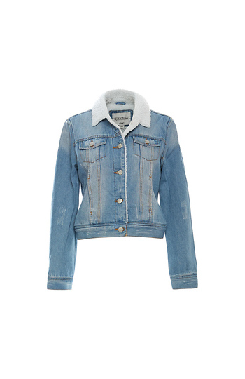 Washed Denim Jacket w/ Sherpa Lining Slide 1