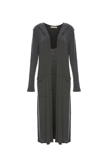 Midi Length Hooded Ribbed Hacci Cardigan Slide 1