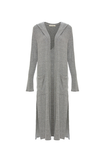 Midi Length Hooded Ribbed Hacci Cardigan Slide 1