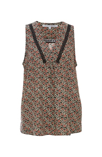 Split Neck Sleeveless Printed Top Slide 1