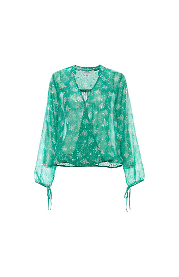 Surplice Tie Cuffs Long Sleeve Top Slide 1