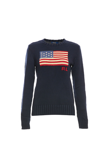 Polo by Ralph Lauren Flag Front Sweater in Navy Multi | DAILYLOOK