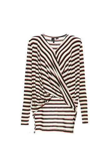 Stripe Long Sleeve Wrap Top Slide 1