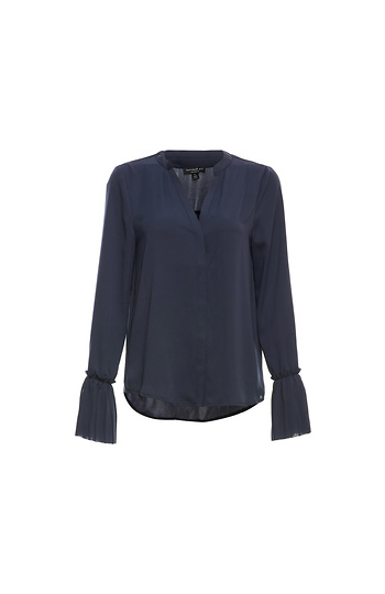 Split Neck Pleated Wrist Blouse Slide 1