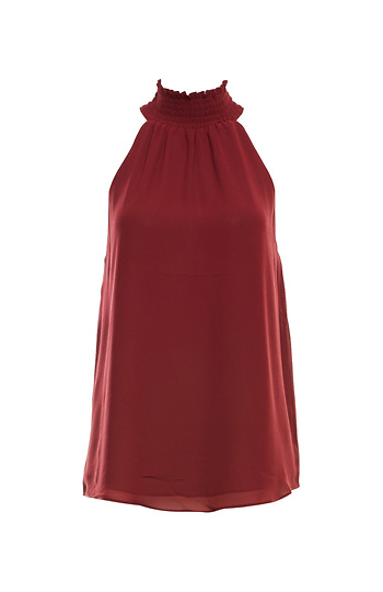 Halter Mock Neck Smocked Rounded Hem Top Slide 1