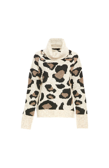 Turtle Neck Leopard Print Knit Sweater Slide 1