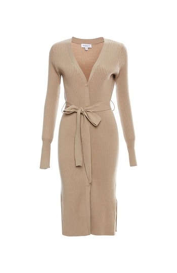 Long Sleeve Ribbed Button Down Midi Dress Slide 1
