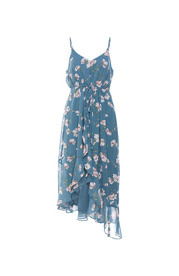 Surplice Ruffle Hi-Low Printed Dress Slide 1