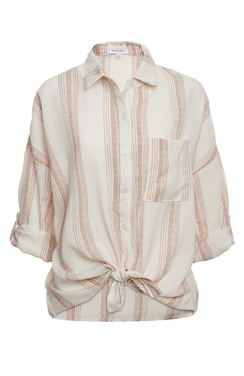 Long Sleeve Tie Front Button Up Slide 1