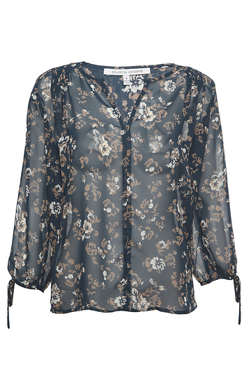 3/4 Sheer Sleeve Split Neck Blouse Slide 1