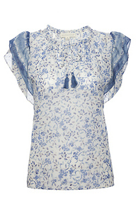 Floral Printed Flutter Sleeve Top Slide 1