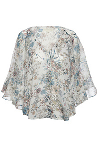 Sheer Floral V Neck Blouse Slide 1