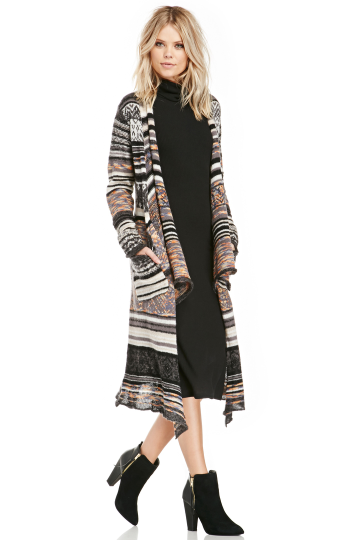 Striped Pattern Long Cardigan in Floral Multi DAILYLOOK