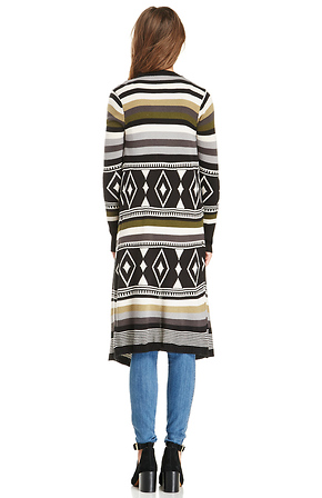 Striped Diamond Pattern Long Cardigan Striped Diamond Pattern Long Cardigan
