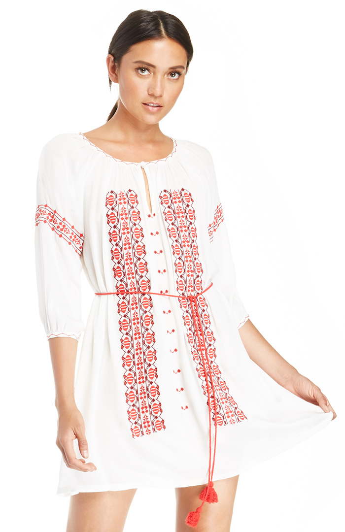 Embroidered Gauzy Dress Cover Up in Ivory | DAILYLOOK