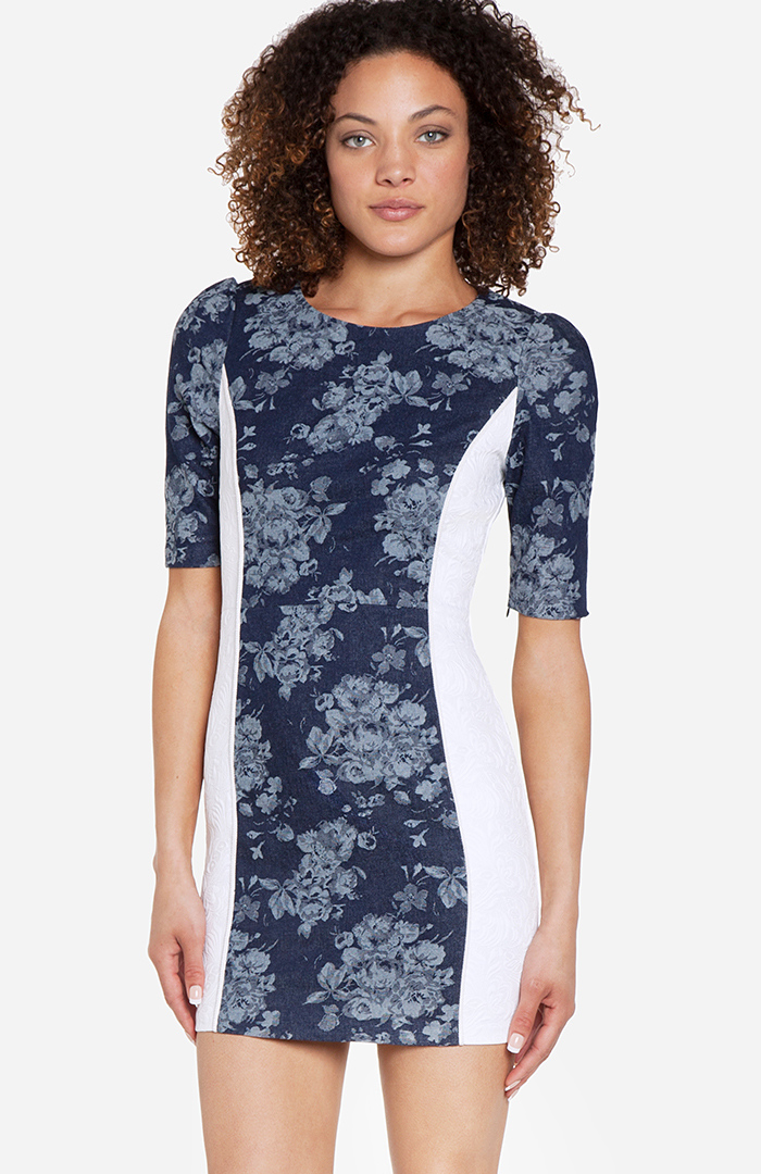 Contrast Piping Half Button Long Sleeve Dress