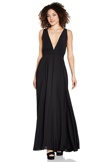 Plunging Chiffon Gown in Black | DAILYLOOK