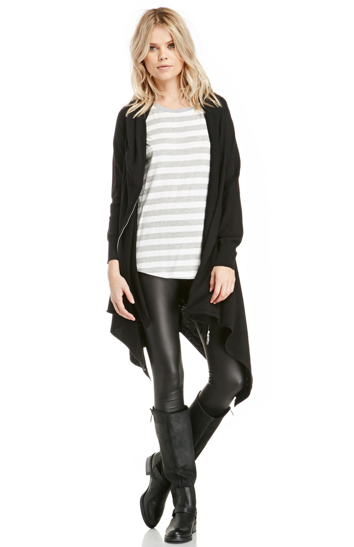 Oversized Zippered Knit Cardigan in Black DAILYLOOK