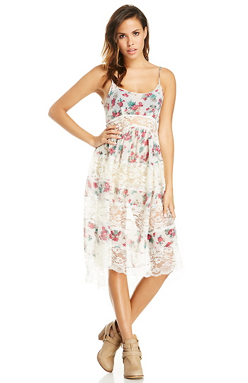 Sheer Floral and Lace Dress Slide 1