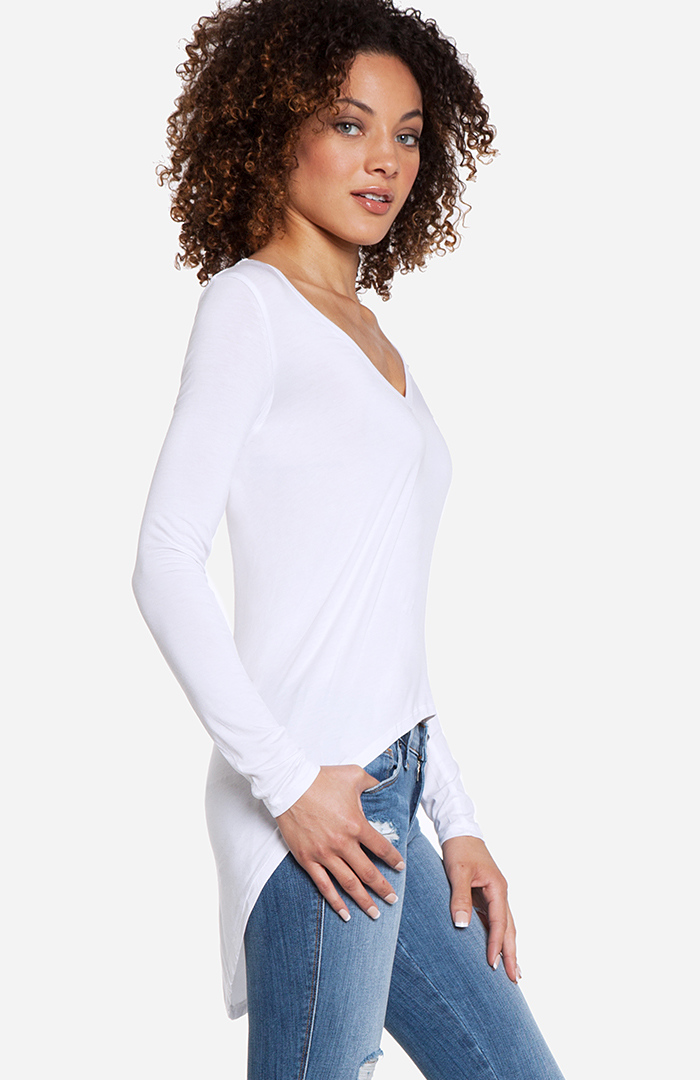 Hi Low Long Sleeve Modal Top in White | DAILYLOOK