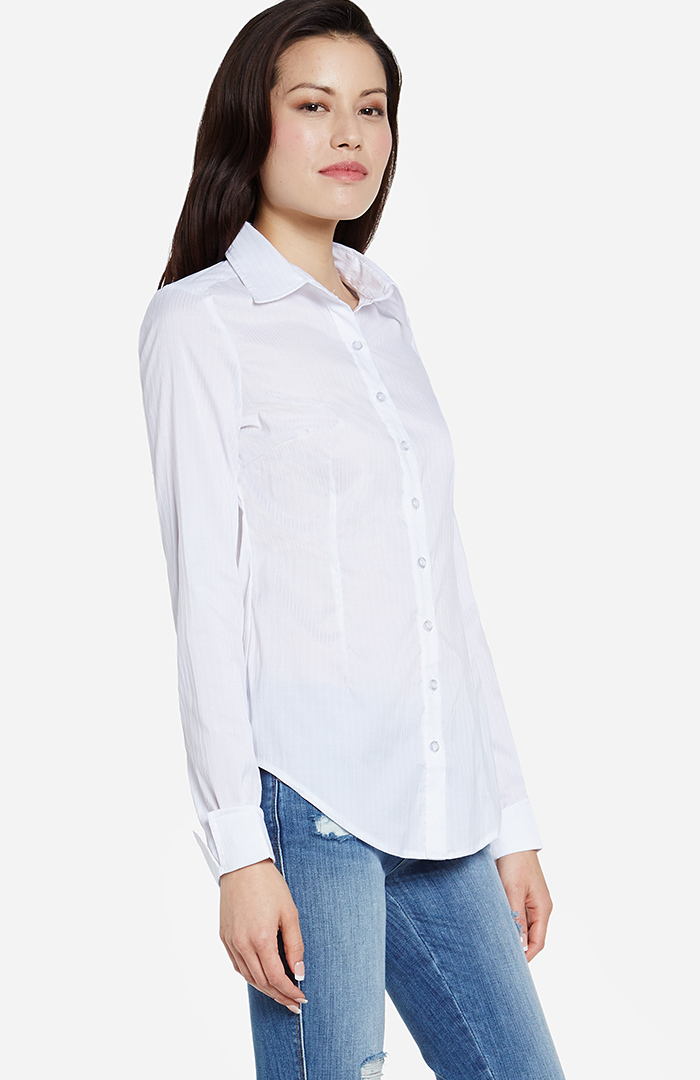 Ribbed Button Up Shirt in White DAILYLOOK