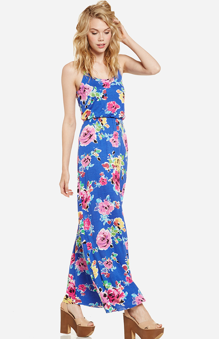 Floral Knit Maxi Dress in Blue DAILYLOOK