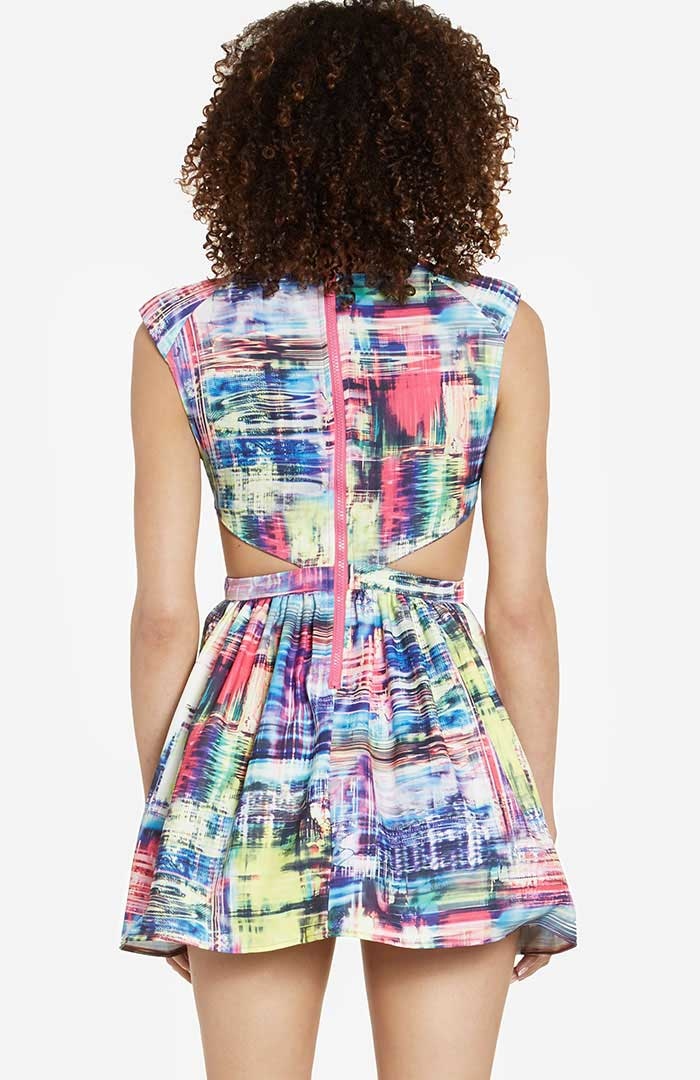 Colorful Abstract Cutout Dress in Floral Multi | DAILYLOOK