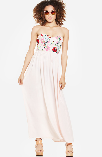 Floral Embroidered Strapless Maxi Dress Slide 1